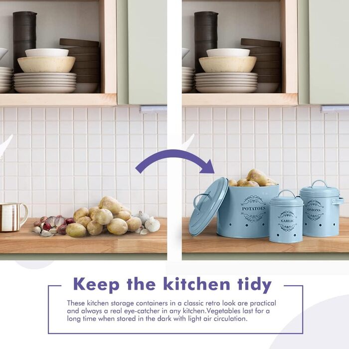 Набір вентильованих контейнерів для зберігання картоплі, цибулі та часнику, 3 шт. Ідеальне поєднання модного дизайну (світло-блакитний o2)
