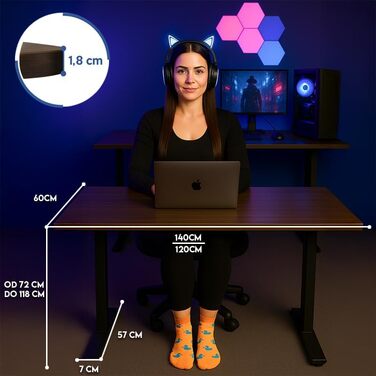 Стіл з регульованою висотою 120 x 60 см, стіл з електричним регулюванням висоти, стіл для роботи сидячи та стоячи, стіл для роботи стоячи, регульований комп&39ютерний стіл, стіл для роботи стоячи, дуб Сонома, Pro Gaming