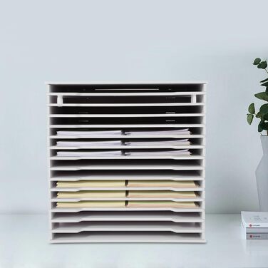 Рівневий органайзер для паперу для скрапбукінгу, настільна стійка для паперу для скрапбукінгу, лоток для листів з ПВХ, тримач для документів, папка для файлів для дому, бібліотеки, офісу, 30,5 x 30,5 см (білий), 15-