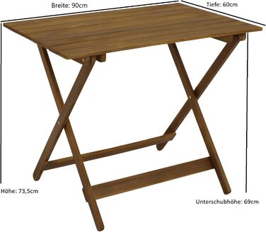 Складаний садовий стіл DEGAMO Bahia 90x60 см, коричневий колір акації, олійний, для вулиці, сертифікований FSC