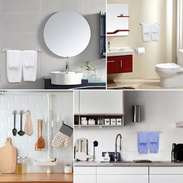 Рушникосушка JiGiU без свердління, набір 5-в-1 з нержавіючої сталі 40 см рушникосушка для ванної кімнати, 3 шт. гачок для рушників