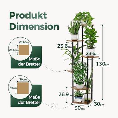 Підставка для рослин Bamworld, підставка для квітів для вулиці, полиця для рослин, квіткові сходи, металева, зовнішній декор для балкону, спальня, квітковий горщик, кімнатні рослини, стіл для посадки (коричневий), 6-рівневий, сільський, коричневий