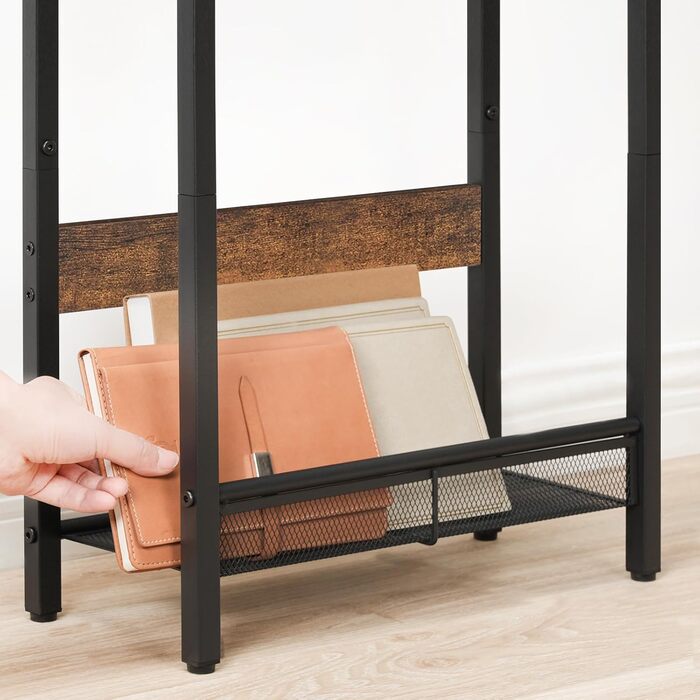 Вузький приставний столик, столик біля дивана із зарядною станцією, тумбочка з 2 дерев&39яними композитними панелями та 1 металевою полицею, для невеликих приміщень, вітальня, вінтажний коричневий та чорний DTBZ05CBF Вінтажний коричневий, чорний