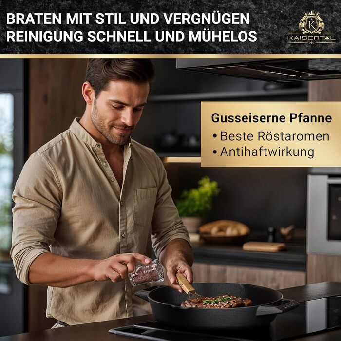 Чавунна сковорода KAISERTAL в комплекті з книгою рецептів - 30-сантиметрова чавунна сковорода преміум-класу. Чавунна сковорода під