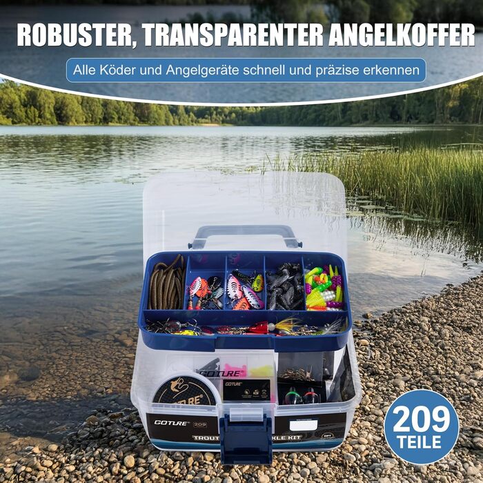 Набір для лову форелі Goture універсальний портативний набір рибальських приманок зі знімними відділеннями, у комплекті з приманками, гачками та грузилами, рибальський подарунок для рибалок, 209 предметів