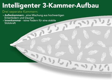Пухова подушка DREAMSTAR 40 x 80 см 3-камерна пухова подушка Пухова та пір&39яна подушка 40 x 80 см Сертифікована подушка Oeko-Tex Найвища готельна якість Підходить для алергіків Бавовна 40 x 80 см