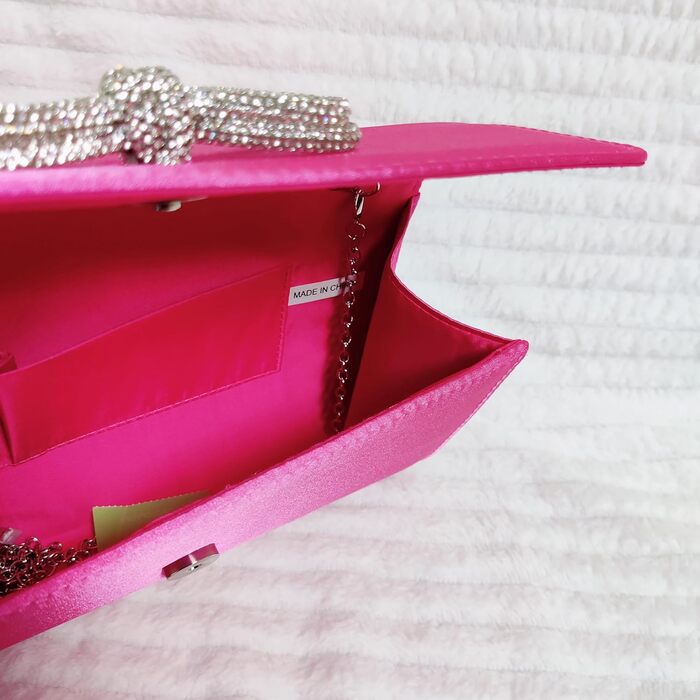 Сумочка з атласним бантом, весільний аксесуар, для випускного, весілля, вечора, вечірки, фуксія