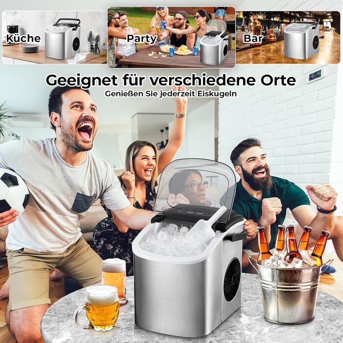 Машина для виробництва кубиків льоду, льодогенератор з нержавіючої сталі, 9 кубиків льоду за 6 хвилин, 12 кг/24 години, 2 розміри кубиків льоду, тихі машини для льоду з портативною ручкою та самоочищенням, для кухні, офісу, бару та вечірки