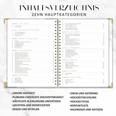Весільний планувальник німецькою мовою для великого дня, 160 сторінок з розкладом, контрольними списками, часовим графіком та порадами, весільна книга з календарем, чудовий подарунок на заручини - DIN A4 Modern (німецька)
