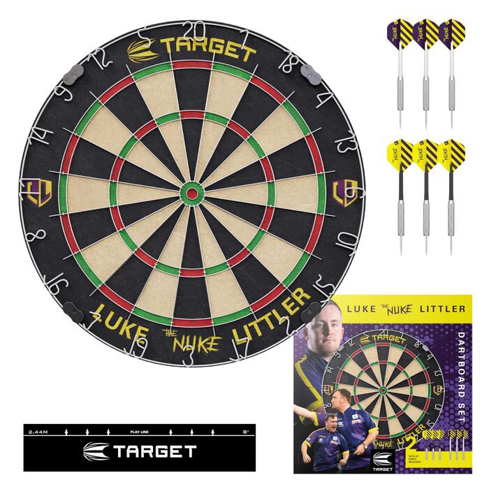 Набір мішень для дартсу Target Darts Люк Літтлер/Димитрі Ван ден Берг/Габріель Клеменс Мішень для дартсу Player-edition з 2 наборами сталевих наконечників для дротиків, лінійками кидка, що відповідають стандартам змагань Професійний дартс Набір мішень для