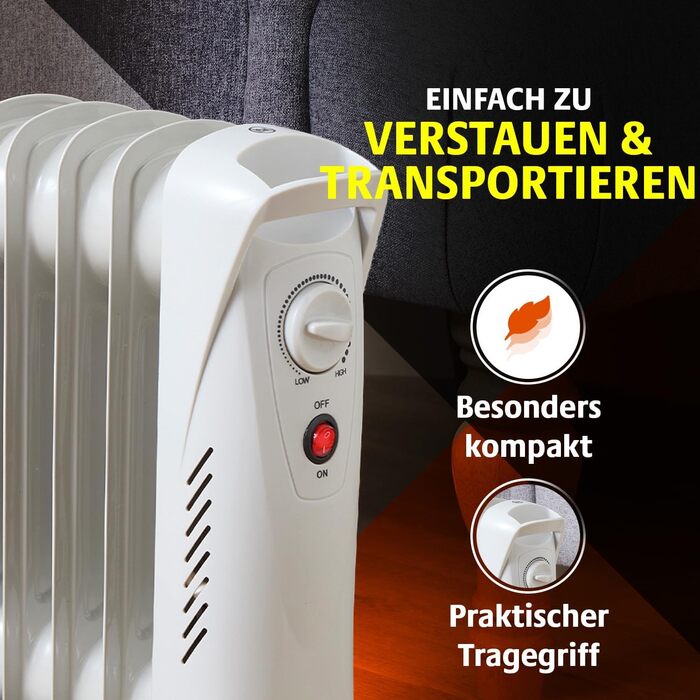 Х PAGEN Міні-електричний радіатор з регулятором температури потужність нагріву 500 Вт портативний масляний радіатор для рівномірного нагрівання компактний та потужний електричний обігрівач із захистом від перекидання та перегріву, 3-