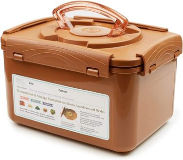 Контейнер для зберігання та ферментації квашеної капусти преміум-класу Crazy Korean Cooking з внутрішньою вакуумною кришкою, піщано-коричневий, 5,2 л, 2 шт. и по 5,2 л (1,3 галона), 2 шт.