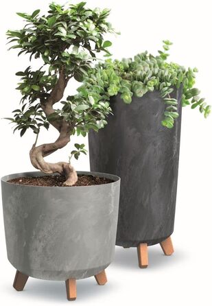 Квітковий горщик Квітковий горщик на ніжках Кашпо Gracia Slim круглий кашпо бетонного вигляду (висота 28,5 см, антрацитовий бетон)