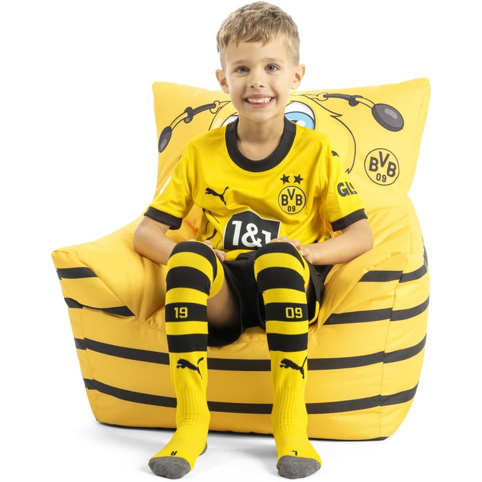 Крісло-мішок MAGMA Sitting Point для дітей з талісманом Еммою з VIP-ліцензії команди Боруссія Дортмунд, наповнювач EPS, багаторазове заправлення меблі для фанатів