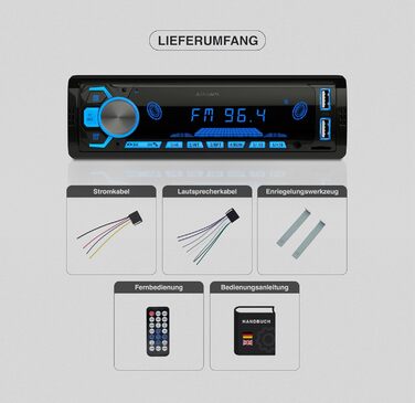 Універсальна автомагнітола 1 DIN з 2 USB-роз'ємами, MP3, RDS, ID3, RGB, AUX, SD слот для карти, функція гучного зв'язку, пульт дистанційного керування, 860G