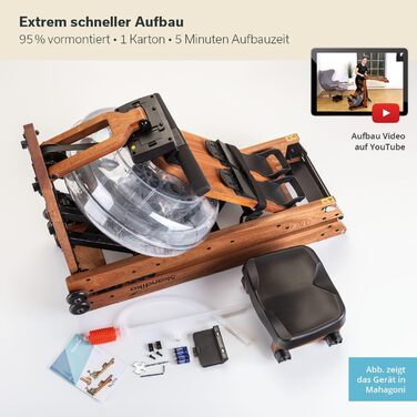 Дерев&39яний складний водний гребний тренажер Skandika Nytta Дерев&39яний водний гребний тренажер з баком 45, зібраний на 95, швидке складання, виготовлений з масиву європейського бука, сумісний із додатком Kinomap, домашній гребний тренажер, темний бук