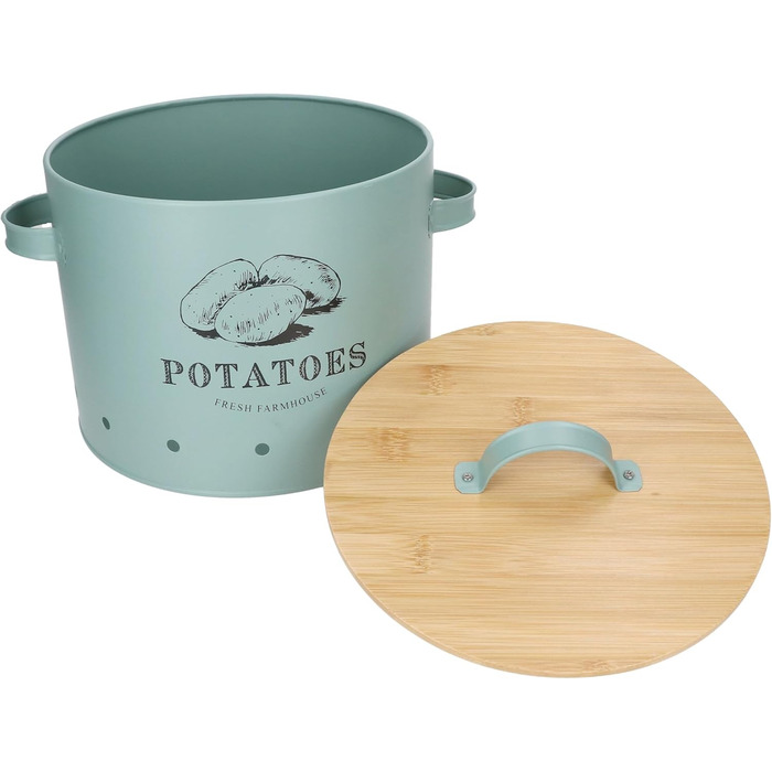 Вентильований металевий контейнер для зберігання картоплі з бамбуковою кришкою I коробка для зберігання з принтом для кухні