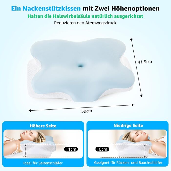 Подушка для шиї BRO, подушка з піни з ефектом пам&39яті з 2 наволочками, ергономічна подушка для голови, подушка для сну на боці, подушка для шиї для сну на боці, спині та животі для полегшення болю в шиї, 60x40x13 см