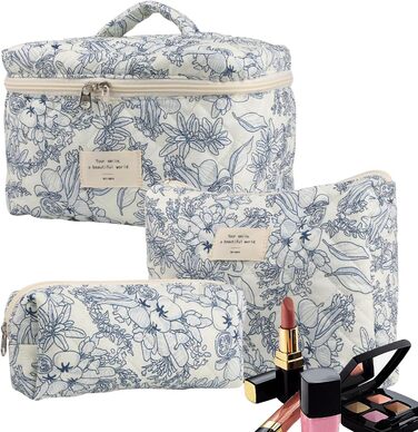 Набір косметичок жіночих, Дорожня косметичка з 3 частин з квітковим візерунком, Туалетна сумка Туалетна сумка з бавовни, Організат