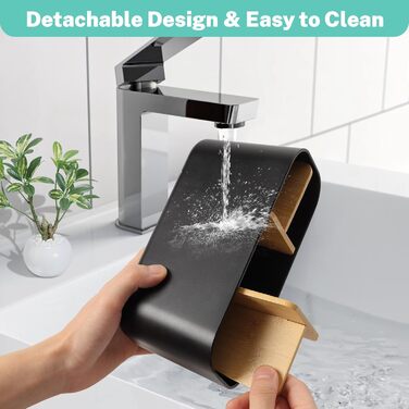 Тримач для зубних щіток Votoko, Пластиковий тримач для зубних щіток з бамбуковими перегородками, Підставка для зубних щіток з 4 ві