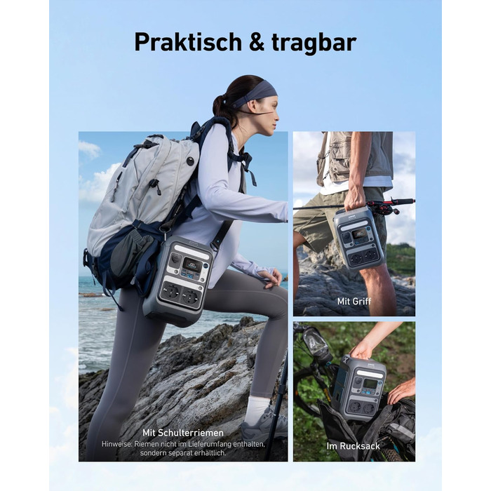 Портативна електростанція Anker SOLIX C300, акумулятор LiFePO4 ємністю 288 Втгод, сонячний генератор потужністю 300 Вт (макс. 600 Вт), двостороння швидка зарядка 140 Вт, для кемпінгу, відпочинку на природі, подорожей, надзвичайних ситуацій, у дорозі (соня