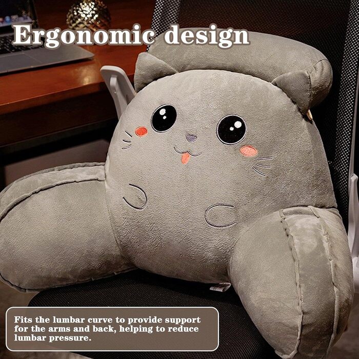 Подушка для читання для ліжка, м&39яка, пухнаста подушка для спини для читання з підлокітниками та знімним підголівником, мила спинка дивана з котом для дорослих та дітей