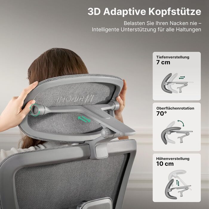 Ергономічне офісне крісло HINOMI H2 Pro з поперековою опорою, регульованим підголівником та підлокітниками, вантажопідйомність 150 кг, дихаюча сітка, обертове крісло для дому та офісу, ергономічне робоче крісло (чорне)