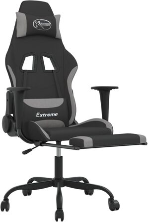 Ігрове крісло з масажем та підставкою для ніг, чорна та світло-сіра тканина, модель ігрового крісла 345481