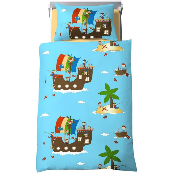 Дитяча постільна білизна Dream Art Kids Renforce, піратська, синя, 100 x 135 см, вкл. подушку 40 см x 60 см