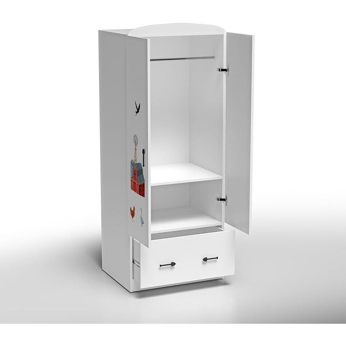 Дитяча шафа для одягу з 2 дверцятами та фермерським мотивом - Міцні та яскраві меблі для дитячої кімнати 60X75X190 см PL 699