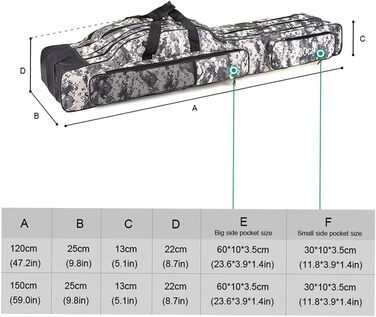 Шарова сумка для риболовлі doorslay, портативна сумка для риболовлі, сумка для вудки, складна сумка для вудки, чохол для вудки, дорожня сумка для зберігання рибальських снастей, 120/150 см (опція) City Camouflage 120 см, 3-