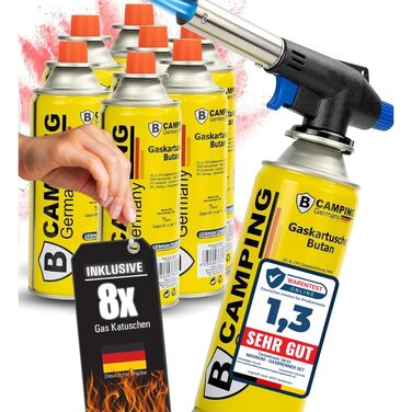 Газовий пальник MAGNUM з 8 картриджами по 227 г Зварювальний пальник, макс. температура 1300C Паяльна лампа з п&39єзорозпалом Кухонний пальник Бунзена