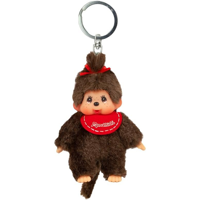 Оригінальний брелок-Monchhichi (дівчинка або хлопчик), плюшева фігурка з нагрудником, приблизно 10 см, коричневий плюшевий брелок для рюкзаків, сумок та пеналів. Коричневий, 10 см, 2534 -