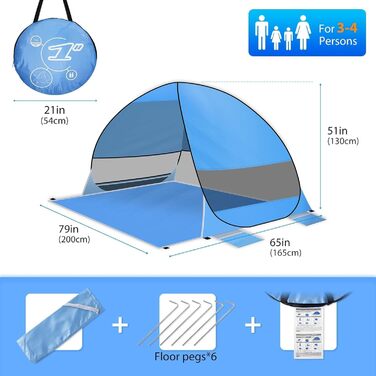Пляжний намет-розкладний намет, портативний надлегкий автоматичний пляжний намет із захистом від сонця UPF 50 для 3-4 осіб, пляжний намет, сімейний захист від сонця, пляжний кемпінг, піший туризм, сад