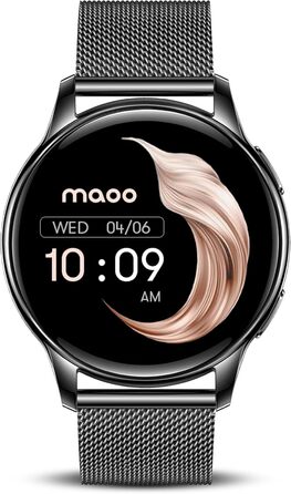 Розумний годинник maoo Ventura для жінок із функцією дзвінків, 1,32-дюймовий AMOLED-дисплей, монітор серцевого ритму, SpO, монітор артеріального тиску, понад 100 спортивних режимів, водонепроникність IP67, 5 браслетів у комплекті (чорний)
