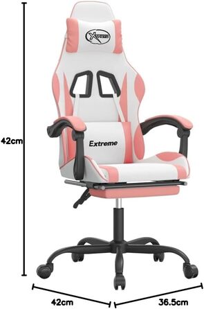 Геймерське крісло, обертове, біло-рожева штучна шкіра, ергономічне, з підставкою для ніг, для комп&39ютерних геймерів, регульоване. З підставкою для ніг. Біло-рожевий.