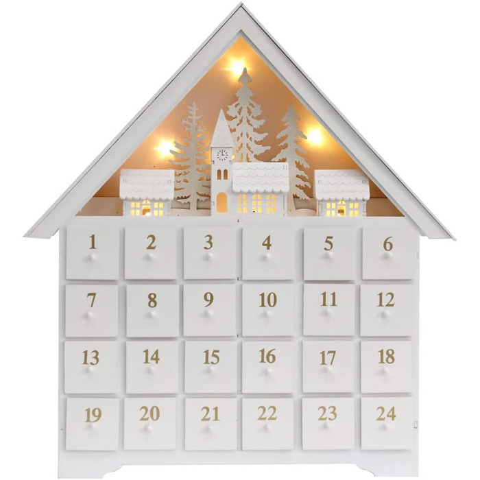 Дерев'яний адвент-календар з 24 шухлядами та світлодіодними лампочками PIONEER-EFFORT