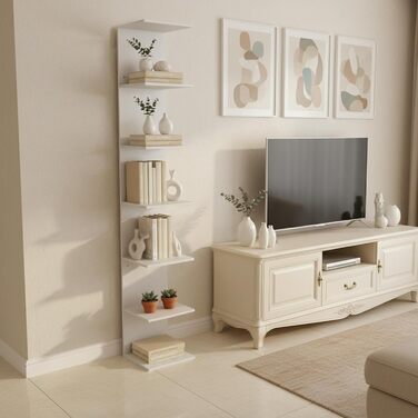 Книжкова полиця, окремостояча полиця з 6 полицями, біла настінна полиця, кухонна полиця, полиця для рослин, окремостояча настінна, для кухні, вітальні, спальні