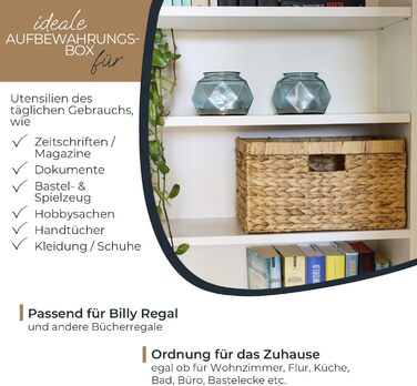 Кошик для зберігання HMF, сплетений з водяного гіацинта підходить для книжкової шафи Billy 35 x 25 x 20 см