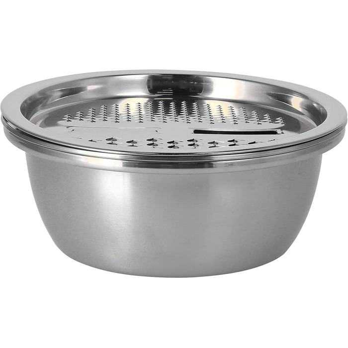 Таз з нержавіючої сталі QANYEGN з теркою, багатофункціональний кошик для зливу, терка для овочів, чаша для салатниці для кухонного інструменту (натуральний колір)