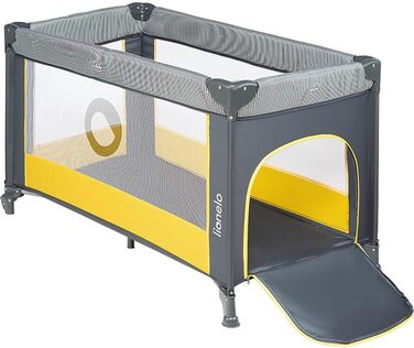 Дитяче ліжечко Lionelo Stefi, Дорожнє ліжечко від народження до 15 кг, Бічний вхід, Система безпеки LockGuard, Блокування коліс, Сумка для перенесення, Складане, Жовте