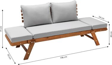 Диван Dehner Garden Furniture Macao, з оббивкою, приблизно 196 x 75 x 70 см, сертифікований FSC акацієве дерево/поліестер, промаслений, коричневий/сірий Сучасний