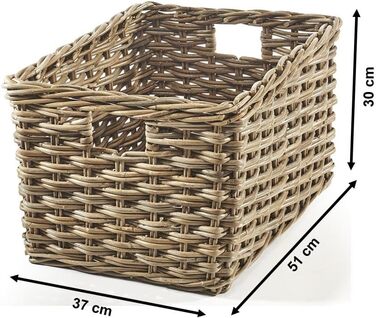 Прямокутний ротанговий кошик Kobolo, сірий колір Kubu, розмір L, 537x30 см, кошик для зберігання та декору, екологічний, універсальний, ідеально підходить для вітальні, дитячої кімнати, кухні, ванної кімнати, для іграшок та організації простору