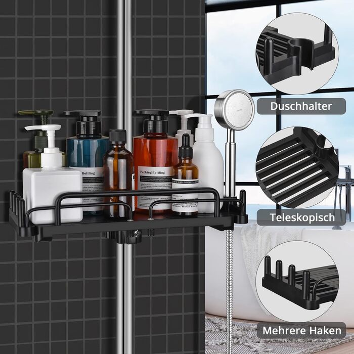 Душова полиця LOLYPOT без свердління телескопічна 32-48см, Душова полиця для підвісного органайзера для ванної кімнати, Душова пол