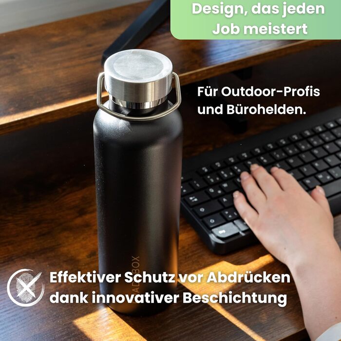 Пляшка для води преміум-класу з нержавіючої сталі Lake 750 мл, герметична та придатна для миття в посудомийній машині, двостінний вакуумний термос для активного відпочинку, екологічна, без BPA безкоштовна спортивна кришка (чорна)