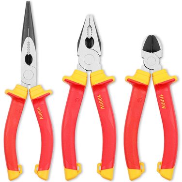 Набір електромонтажних пасатижів (3 шт.), професійні ізольовані, з сертифікацією VDE довгі, гострогубці та бічні кусачки