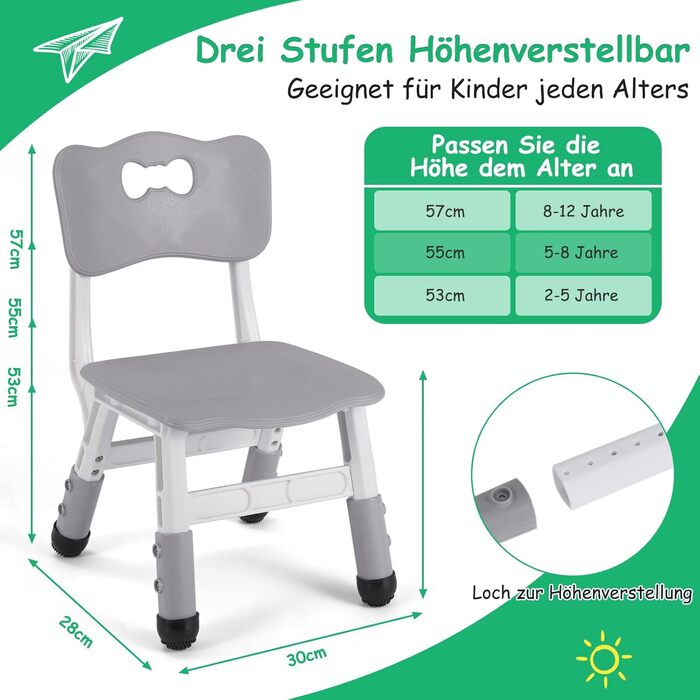 Дитячий стілець пластиковий, дитячий стілець для письмового столу регульований по висоті, дитячі стільці зі спинкою до 100 кг, дит