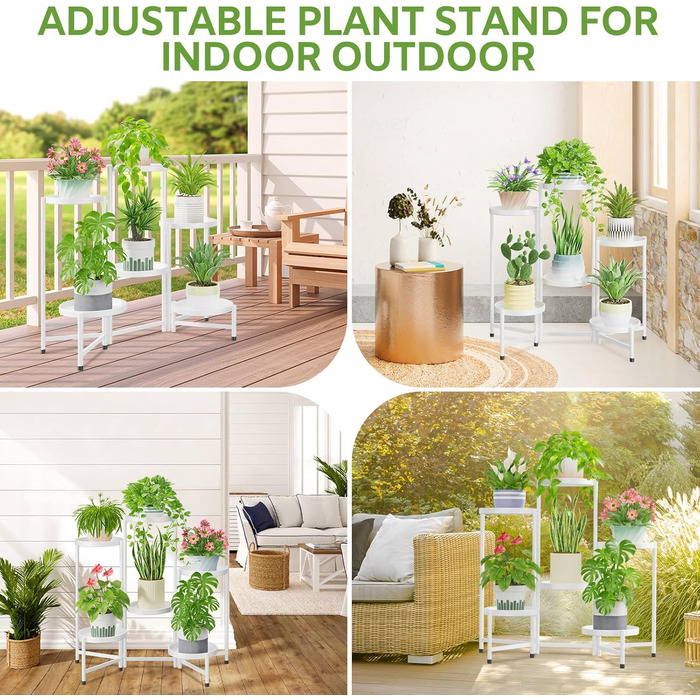 Велика металева підставка для рослин з 6 ярусами, підставка для квітів, полиця для рослин, для використання в приміщенні/на вулиці, складна підставка для рослин для саду, балкону, вітальні, біла/чорна, 6 ярусів, білий