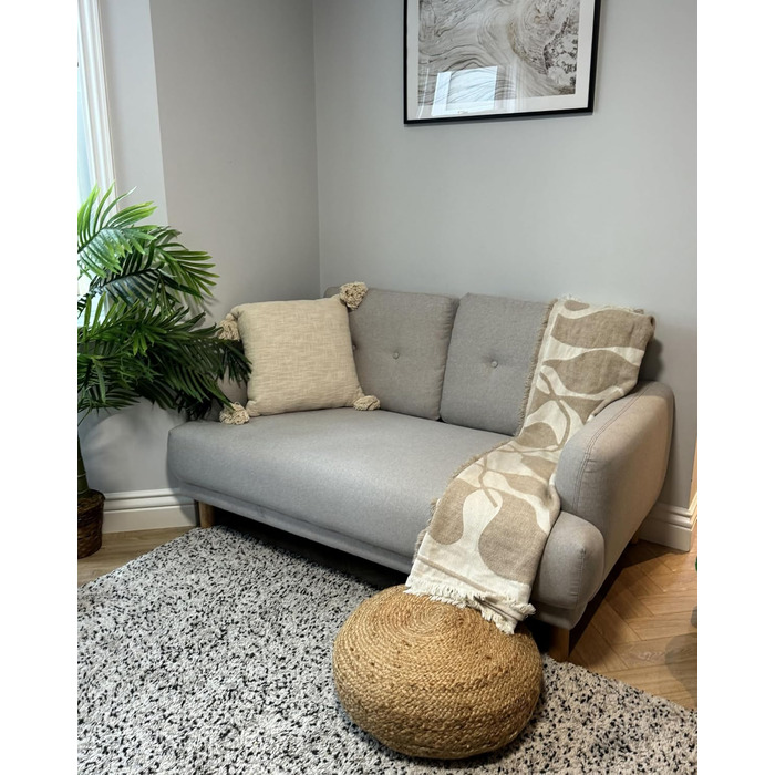 Пуф Beliani з натурального джуту бежевий ø 50 см круглий, з тифетту