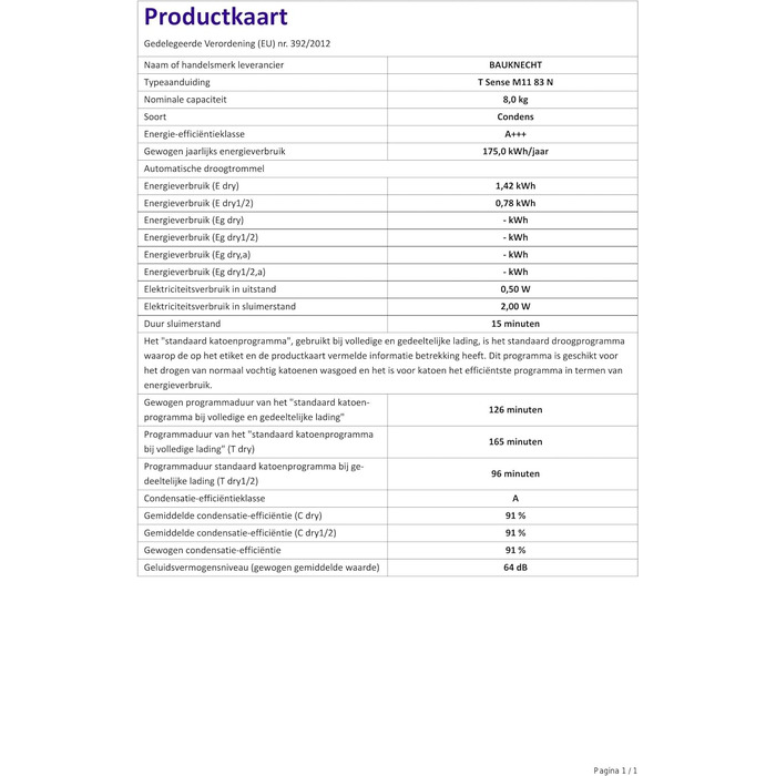 Сушильна машина з тепловим насосом Bauknecht T Sense M11 83 N до 8 кг технологія ActiveCare та Фільтр EasyClean, біла